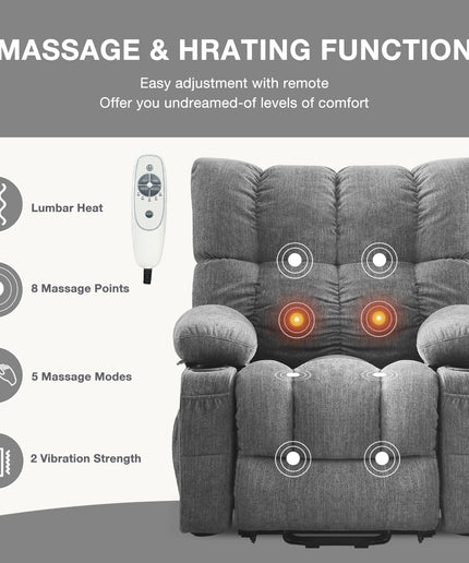JONPONY Power Lift Recliner Chair Recliners for Elderly with Heat and Massage Recliner Chair for Living Room with Infinite Position and Side Pocket,USB Charge Port,Grey
