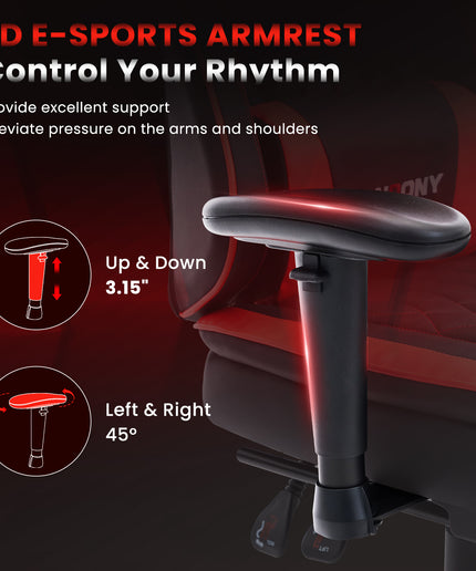JONPONY Big and Tall 400lbs Gaming Chair with Bluetooth Speakers, Gamer Chair with Footrest and Lumbar Support & 360-Swivel Seat, Ergonomic Gamer Chair with Headrest, Red