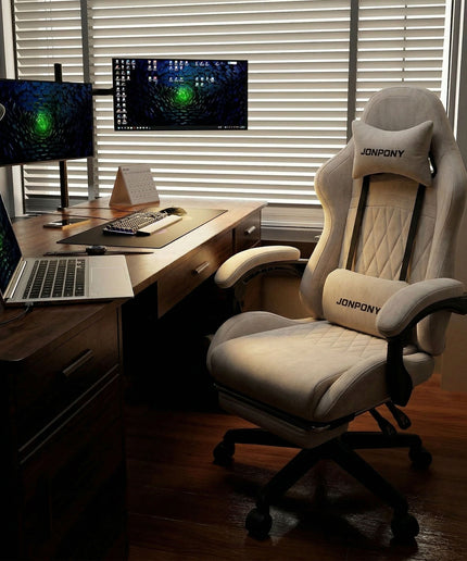 JONPONY Gaming Chair,Gamer Chair with Bluetooth and Adjustable Backrest,Seat Height Adjustable Computer Chairs with 2D Armrests,Office Chair with Footrest Speakers，LIGHT GREY