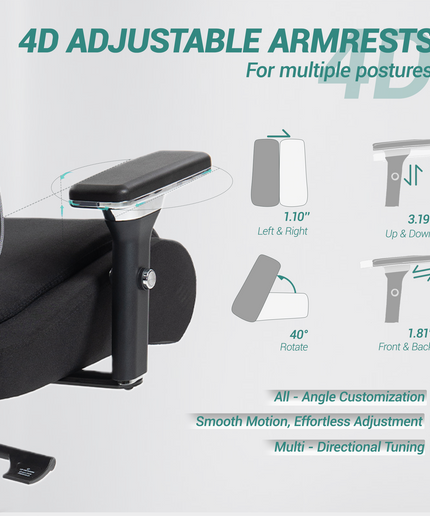 JONPONY 750 LBS Big and Tall Office Chair, Heavy Duty Executive Chair w/4D Arms, Ergonomic Computer Home Desk Chair, Swivel Mesh Chair w/2D Lumbar Support, Adjustable Headrest, Tilt Lock-Black