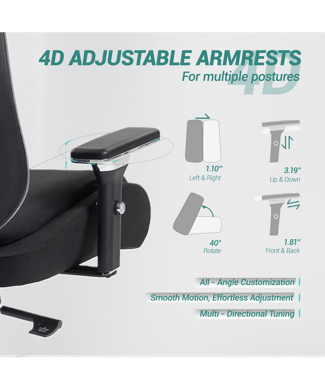 JONPONY 750 LBS Big and Tall Office Chair, Heavy Duty Executive Chair w/4D Arms, Ergonomic Computer Home Desk Chair, Swivel Mesh Chair w/2D Lumbar Support, Adjustable Headrest, Tilt Lock-Black