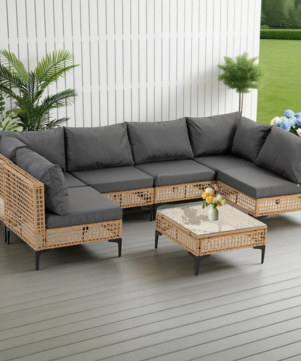 Jonpony 7-Piece Patio Furniture Set, Wicker Outdoor Conversation Set Sectional Sofa with Water Resistant Thick Cushions and Coffee Table