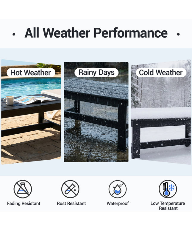 Jonpony Outdoor Coffee Table, Rectangle Patio Coffee Table, All-Weather Side Table for Balcony, Poolside, Deck, Garden, 37.7''L x 20.8''D x 17.7''H