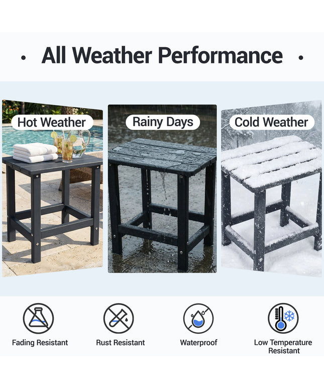 JONPONY HDPE Outdoor Side Table, Black | Waterproof Patio End Tables for Garden Poolside Balcony Deck Porch Backyard or Indoor Use, 17.5"L x 12.5"D x 16.5"H