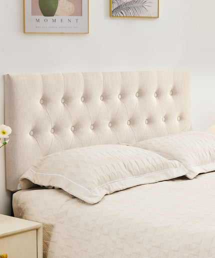 JONPONY Tufted Upholstered Headboard Queen Size, Solid Wood Head Board with Adjustable Height Headboard from 37" to 51",Bed Frame Adapters,Beige,Headboard Only
