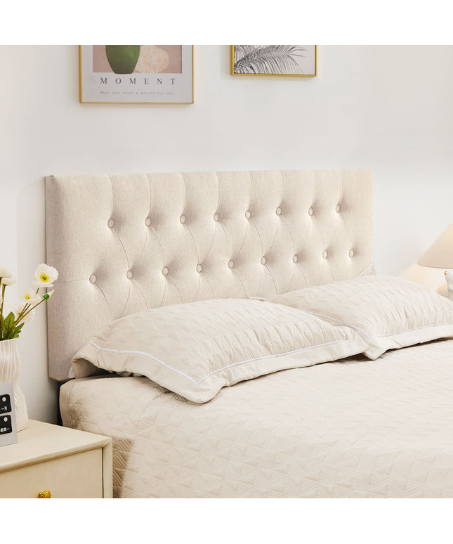 JONPONY Tufted Upholstered Headboard Queen Size, Solid Wood Head Board with Adjustable Height Headboard from 37" to 51",Bed Frame Adapters,Beige,Headboard Only