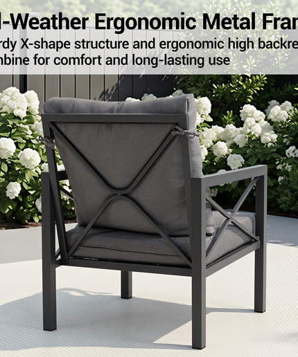 Jonpony 2-Piece All-Weather Metal Patio Furniture Set, Outdoor Bistro Armchairs with Cushions, Heavy Duty Steel Frame & Washable Cushions for Backyard Garden (Grey)