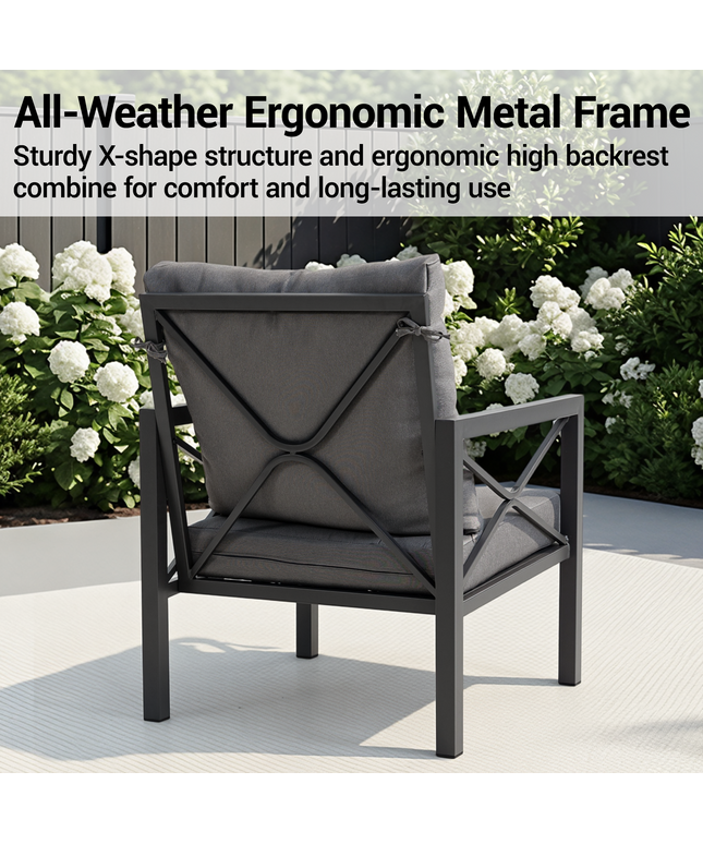 Jonpony 2-Piece All-Weather Metal Patio Furniture Set, Outdoor Bistro Armchairs with Cushions, Heavy Duty Steel Frame & Washable Cushions for Backyard Garden (Grey)