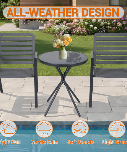 Jonpony 3 Pieces Bistro Table and Chairs, Waterproof Patio Furniture Set, All-Weather Outdoor Table and Chairs, Balcony Furniture for Porch, Yard, Garden, Grey