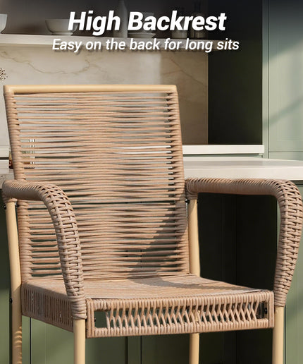 Jonpony Counter Height Bar Stool Set of 2, 30" Patio Rattan Bar Stool Chairs with Armrests, Outdoor Barstools for Porch Garden Indoor Kitchen, Yellow