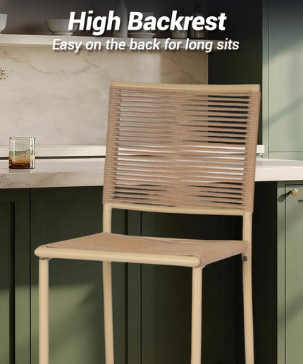 Jonpony Counter Height Bar Stool Set of 4, 30" Patio Rattan Bar Stool Chairs with Metal Frame, Outdoor Armless Barstools for Porch Garden Indoor Kitchen, Yellow
