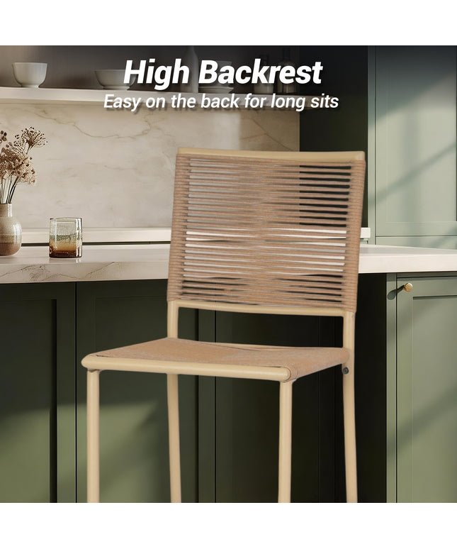 Jonpony Counter Height Bar Stool Set of 4, 30" Patio Rattan Bar Stool Chairs with Metal Frame, Outdoor Armless Barstools for Porch Garden Indoor Kitchen, Yellow