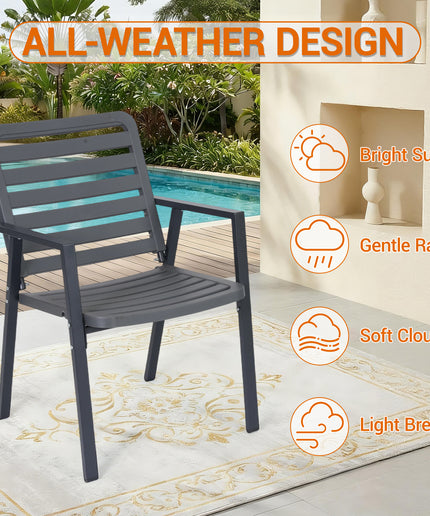 Jonpony Outdoor Dining Chairs Set of 2, All-Weather PP-Patio Chairs, Metal Frame Outdoor Chairs, Waterproof Restaurant Chairs for Front Porch, Balcony Chairs for Backyard Garden, Grey
