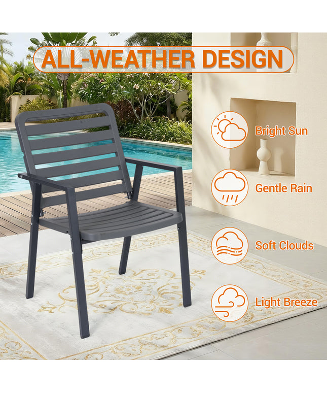 Jonpony Outdoor Dining Chairs Set of 2, All-Weather PP-Patio Chairs, Metal Frame Outdoor Chairs, Waterproof Restaurant Chairs for Front Porch, Balcony Chairs for Backyard Garden, Grey