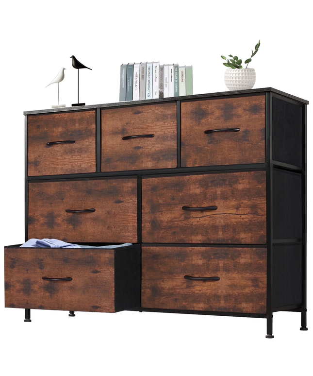 JONPONY 7 Drawer Dresser, Nightstand Storage Wide Chest of Dressers for Living Room, Bedroom, Hallway