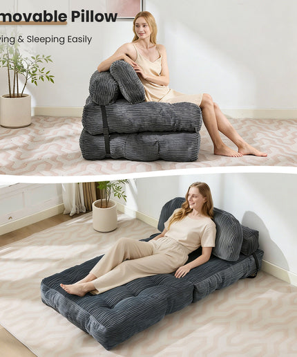 JONPONY Folding Sofa Bed, Convertible Sleeper Chair Couch with Pillow, Foldable Mattress Futon with Back Support, Portable Sleeper Chair Bed Comfort Floor Sofa for Living Room Bedroom, Single, Grey