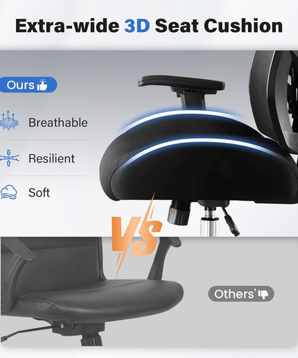 JONPONY 500LBS Drafting Chair, Heavy Duty Office Chair with Adjustable Lumbar Support & Footrest Ring, Comfy Extra Deep Thicken Cushion, Breathable Mesh Standing High Desk Chair with 4D Armrests