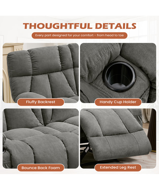 JONPONY Loveseat Recliner, Reclining Sofa with Cup-Holders, 2-Seater Couch for Living Room, Grey