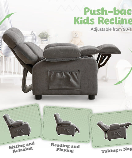 JONPONY Kids Recliner Chair,Push Back Toddler Recliner with Cup Holders & Side Pockets,Adjustable Footrest & Headrest Kids Sofa for Boys Girls 3+ Age Group, Grey