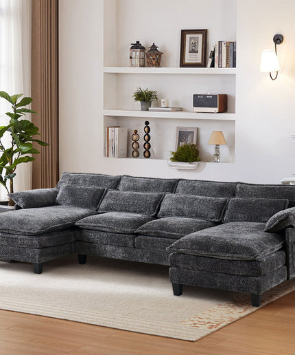 JONPONY 109" Modular Sectional Sofa,Boucle Couch Set,U-Shaped Sleeper Sofa for Living Room,Grey
