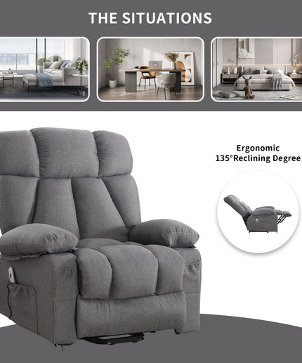 JONPONY Power Lift Recliner Chair Recliners for Elderly with Heat and Massage Recliner Chair for Living Room with Infinite Position and Side Pocket,USB Charge Port,Grey