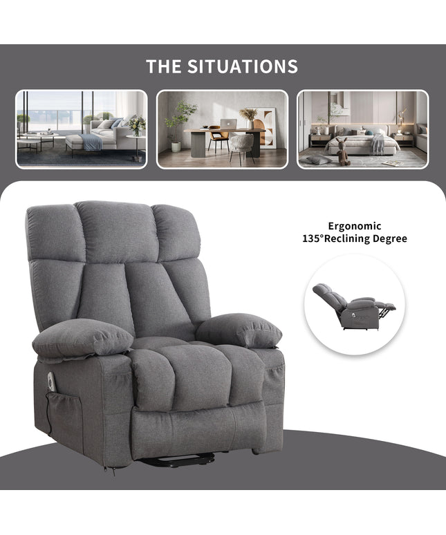 JONPONY Power Lift Recliner Chair Recliners for Elderly with Heat and Massage Recliner Chair for Living Room with Infinite Position and Side Pocket,USB Charge Port,Grey