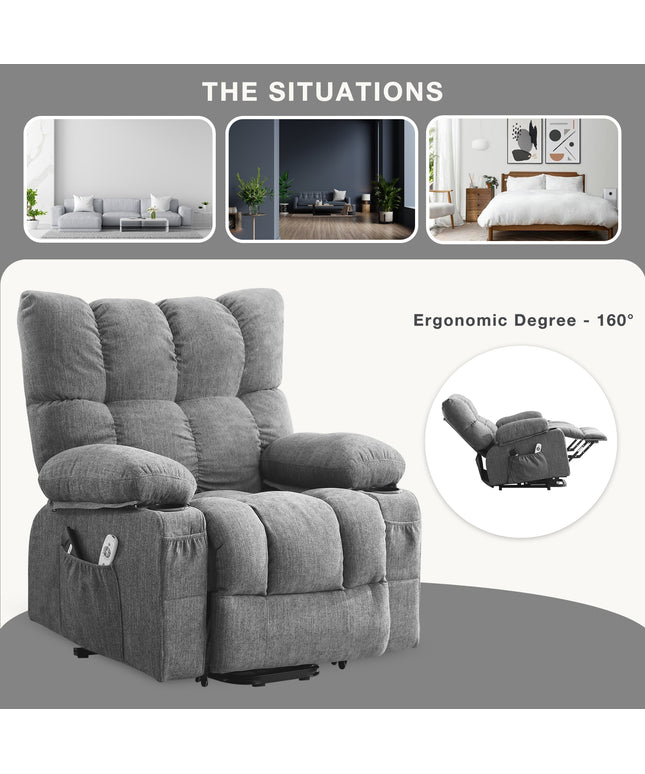 JONPONY Power Lift Recliner Chair for Elderly with Heat and Vibration Massage Recliner Chair with USB Charge Port for Living Room- Infinite Position, Side Pocket,Grey