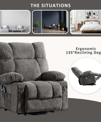 JONPONY Power Lift Recliner Chair Recliners for Elderly with Heat and Massage Recliner Chair for Living Room with Infinite Position and Side Pocket,USB Charge Port,Grey