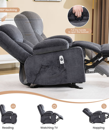 JONPONY Manual Recliner Chair with Heat Therapy and Massage Function, Heavy Duty Reclining Mechanism Massage Chair, Elderly Single Rocker Sofa with Cup Holders for Bedroom Home Theater,Grey