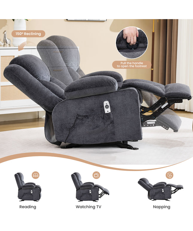 JONPONY Manual Recliner Chair with Heat Therapy and Massage Function, Heavy Duty Reclining Mechanism Massage Chair, Elderly Single Rocker Sofa with Cup Holders for Bedroom Home Theater,Grey