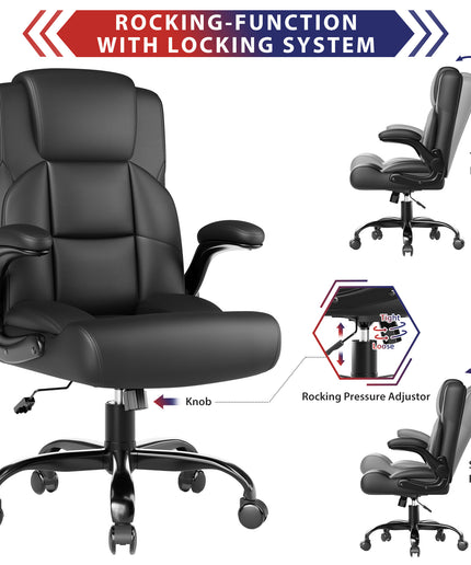 JONPONY Leather Office Chair, Big and Tall Office Chair 400LBS Wide Seat Ergonomic Computer Desk Chair High Back Executive Leather Chair Adjustable Task Chair Lumbar Back with 1-Year Warranty, Black