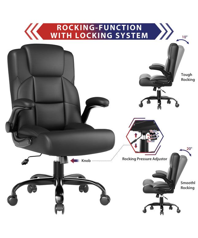 JONPONY Leather Office Chair, Big and Tall Office Chair 400LBS Wide Seat Ergonomic Computer Desk Chair High Back Executive Leather Chair Adjustable Task Chair Lumbar Back with 1-Year Warranty, Black