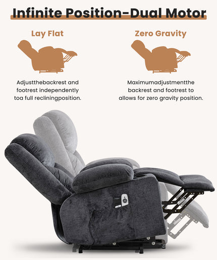 JONPONY Power Lift Recliner Chair Recliners with Heat and Massage Recliner Chair for Living Room with Infinite Position and Side Pocket,USB Charge Port,Grey
