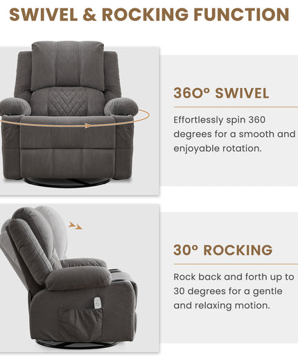 JONPONY Kneading Massage Rocker Recliner Chair with 4-Point 3D Kneading Massage and Heat Ergonomic Lounge Chair for Living Room with Rocking Function and 2 Cup Holders, USB Charge Port,Grey