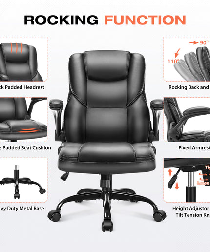 JONPONY Big and Tall Office Chair 400LBS Wide Seat Ergonomic Computer Desk Chair High Back Executive Leather Chair Adjustable Task Chair Lumbar Back Support 8 Hours Heavy Duty Design