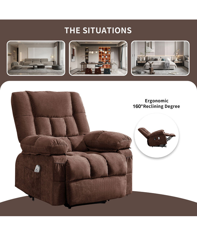 JONPONY Power Lift Recliner Chair Recliners for Elderly with Heat and Massage Recliner Chair for Living Room with Infinite Position and Side Pocket,USB Charge Port,Brown