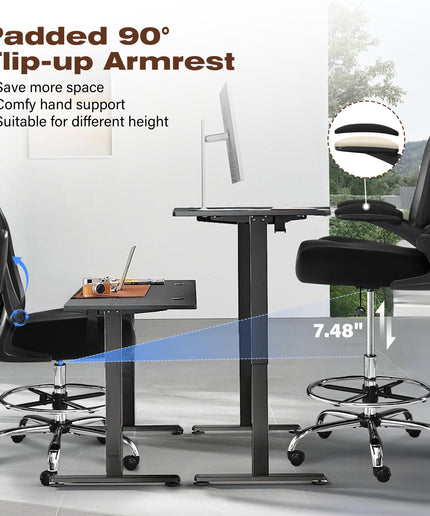 JONPONY 400LBS Drafting Chair, Tall Office Chair with Adjustable Lumbar Support&Footrest Ring, Comfy Extra Deep W-Shape Thicken Cushion, Breathable Mesh Standing High Desk Chair