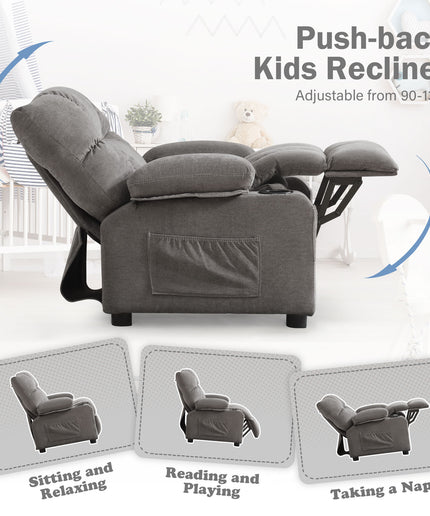 JONPONY Kids Recliner Chair,Push Back Toddler Recliner with Cup Holders & Side Pockets,Adjustable Footrest & Headrest Kids Sofa for Boys Girls 3+ Age Group, Grey
