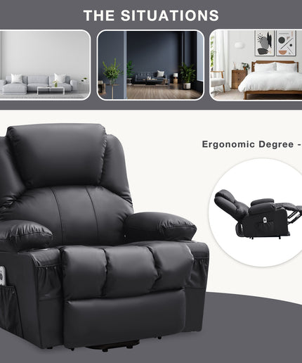 JONPONY Power Lift Recliner Chair Recliners for Elderly with Heat and Massage Recliner Chair for Living Room with Infinite Position and Side Pocket,USB Charge Port,Black