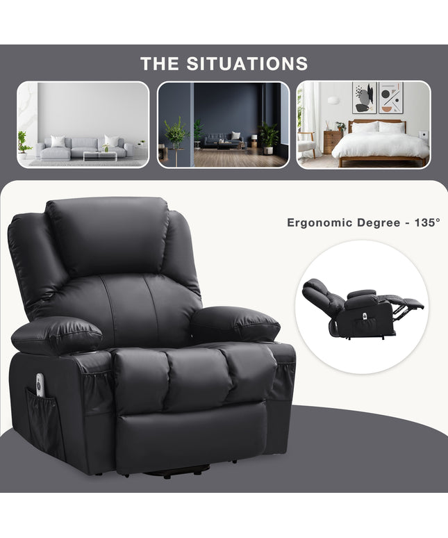 JONPONY Power Lift Recliner Chair Recliners for Elderly with Heat and Massage Recliner Chair for Living Room with Infinite Position and Side Pocket,USB Charge Port,Black