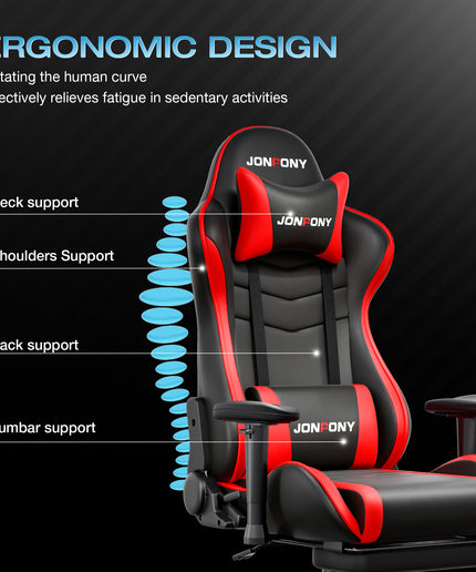 JONPONY Big and Tall 500LBS Gaming Chair, Ergonomic Design, Gamer Chair PU Leather with Footrest and Lumbar Support, High Back Office Chair Support 8 Hours Long Sitting, Computer Chair,Red