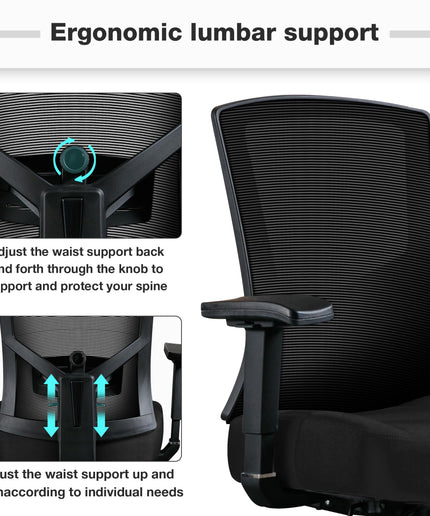 JONPONY Big and Tall Office Chair 500lbs, Ergonomic High Back Computer Desk Chair for with Adjustable Waist Support and Heavy Duty Metal Base Mesh Chair,Black