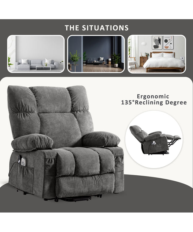 JONPONY Power Lift Recliner Chair Recliners for Elderly with Heat and Massage Recliner Chair for Living Room with Infinite Position and Side Pocket,USB Charge Port,Grey