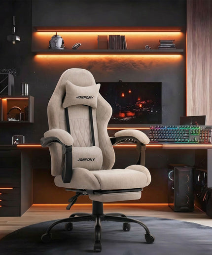 JONPONY Gaming Chair,Gamer Chair with Bluetooth and Adjustable Backrest,Seat Height Adjustable Computer Chairs with 2D Armrests,Office Chair with Footrest Speakers，LIGHT GREY