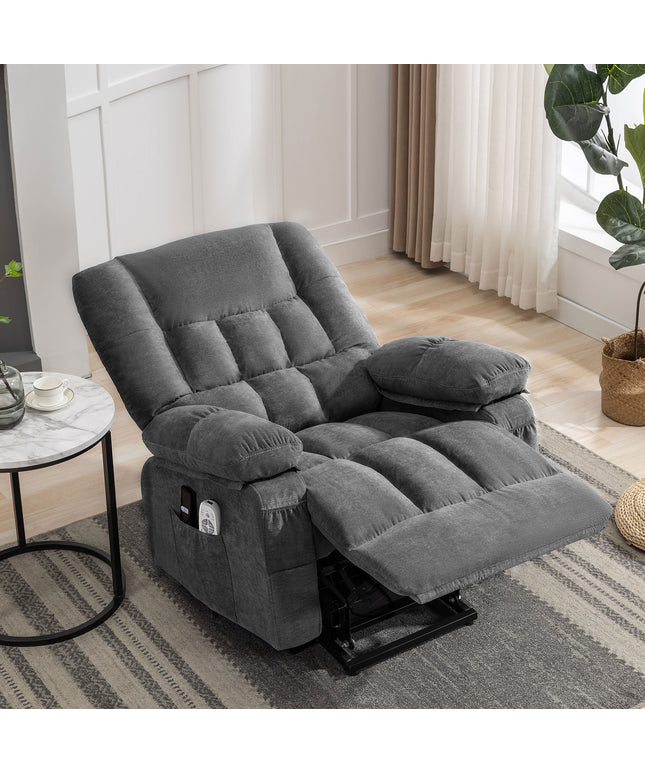 JONPONY Power Lift Recliner Chair for Elderly with Heat and Massage, Lay Flat Assist Recliner with Side Pocket for Living Room，Grey