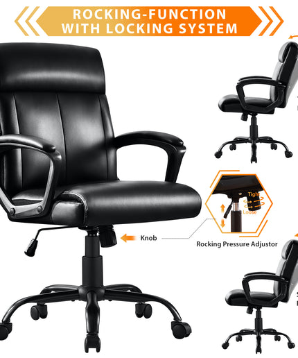 JONPONY Big and Tall Office Chair 300LBS Wide Seat Ergonomic Computer Desk Chair High Back Executive Leather Chair Adjustable Task Chair Lumbar Back Support 8 Hours Heavy Duty Design,Black