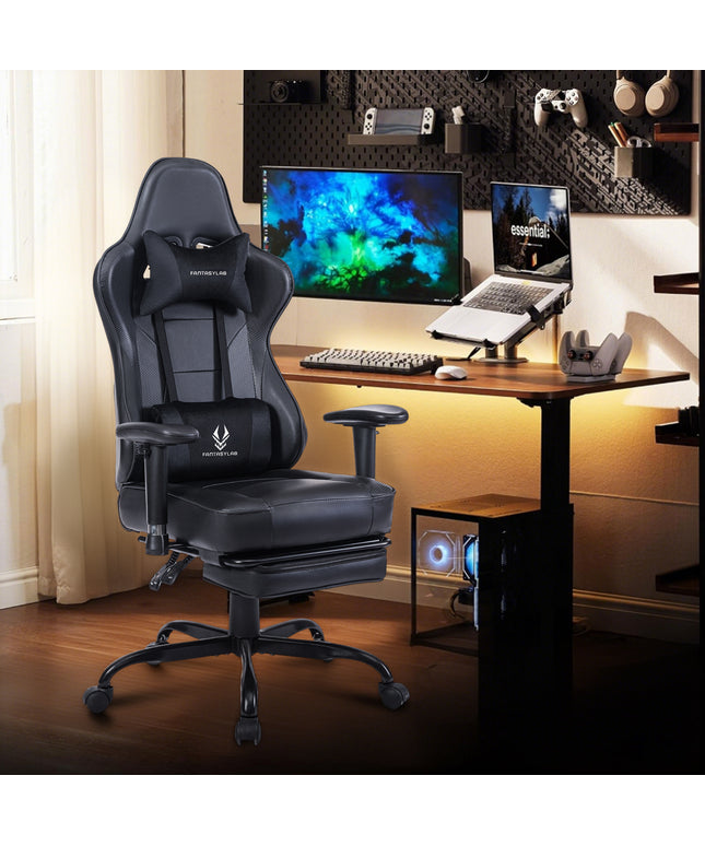 JONPONY Big and Tall Gaming Chair with Footrest 400lbs Massage Gamer Chair with Memory Foam Adjustable Tilt Back Angle & Armrest, High Back Leather Computer Office Chair，Black