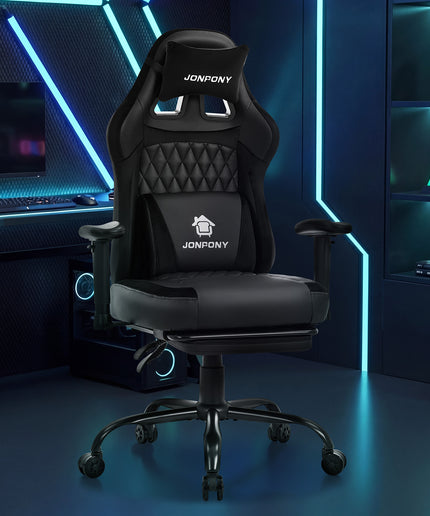 JONPONY Big and Tall 500LBS Ergonomic Gaming Chair, High Back Office Chair with Wide Wingless Seat and Thick Cushion, Comfortable Leather Computer Chair Support Long Sitting,2D Armrests