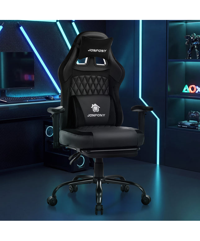 JONPONY Big and Tall 500LBS Ergonomic Gaming Chair, High Back Office Chair with Wide Wingless Seat and Thick Cushion, Comfortable Leather Computer Chair Support Long Sitting,2D Armrests