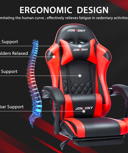 JONPONY Big and Tall 400LBS Gaming Chair, Ergonomic Design, Gamer Chair PU Leather with Footrest and Lumbar Support, High Back Office Chair Support 8 Hours Long Sitting, Computer Chair,Red